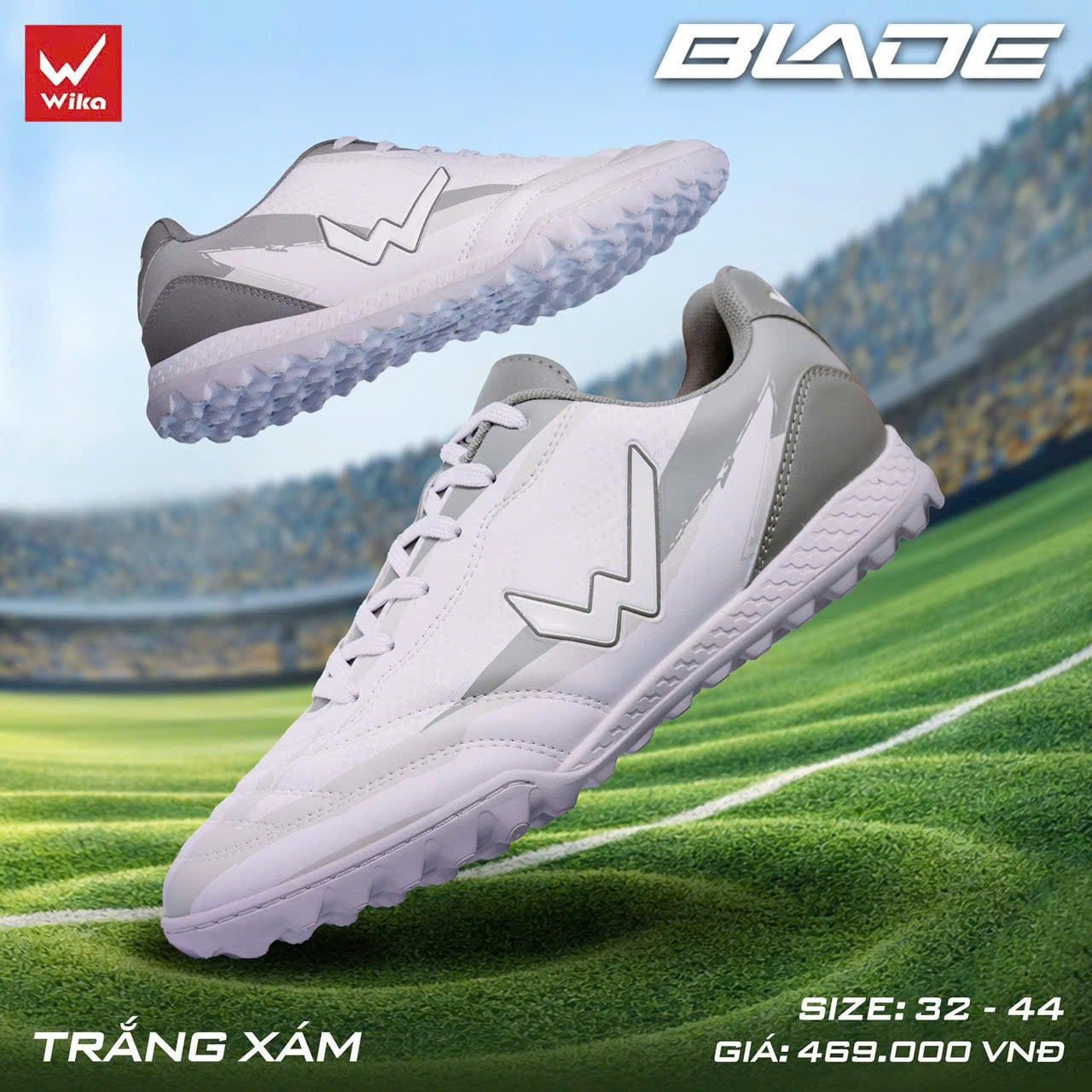  Giày Bóng Đá Trẻ Em Chính Hãng Wika Blade KID Trắng/Xám TF 