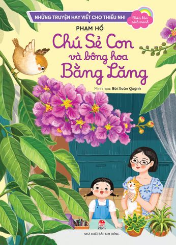 Chú sẻ con và bông hoa bằng lăng
