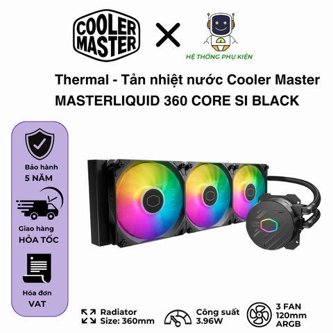  Tản Nhiệt Nước Cooler Master MASTERLIQUID 360 Core SI 2 Màu Đen, Kèm 3 Quạt LED ARGB | Bảo hành 5 Năm 