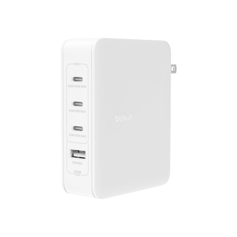 Adapter Sạc Nhanh Belkin 140W GaN BOOST CHARGE Rockstar Triple USB-C Và USB-A