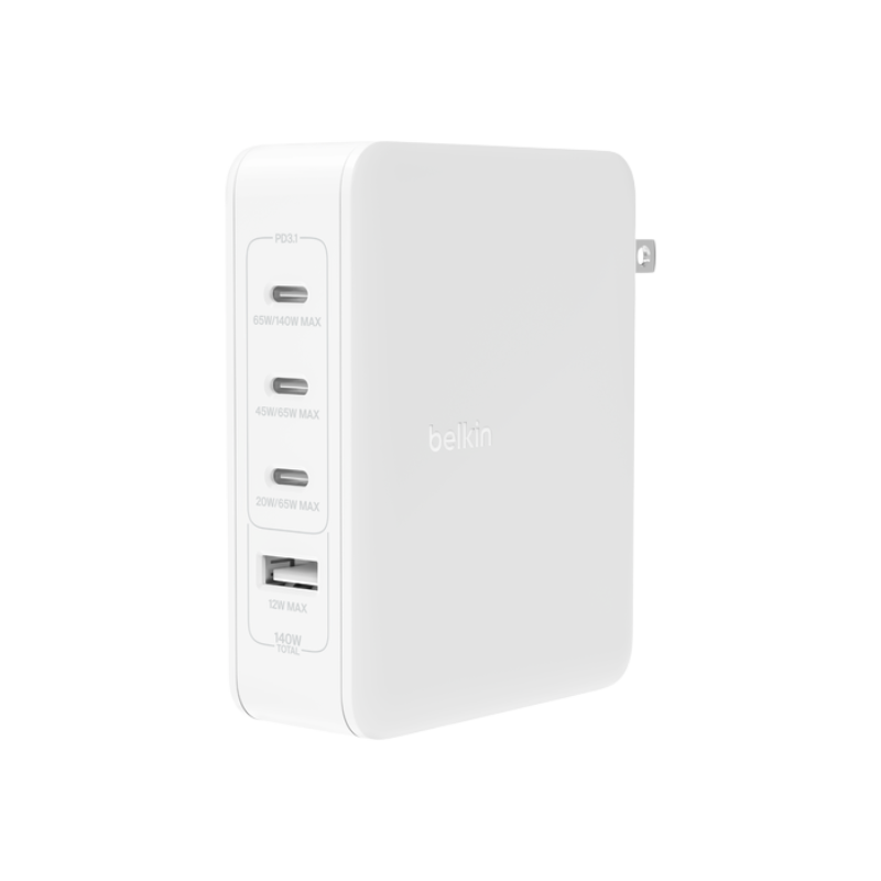  Adapter Sạc Nhanh Belkin 140W GaN BOOST CHARGE Rockstar Triple USB-C Và USB-A - Hàng Chính Hãng 