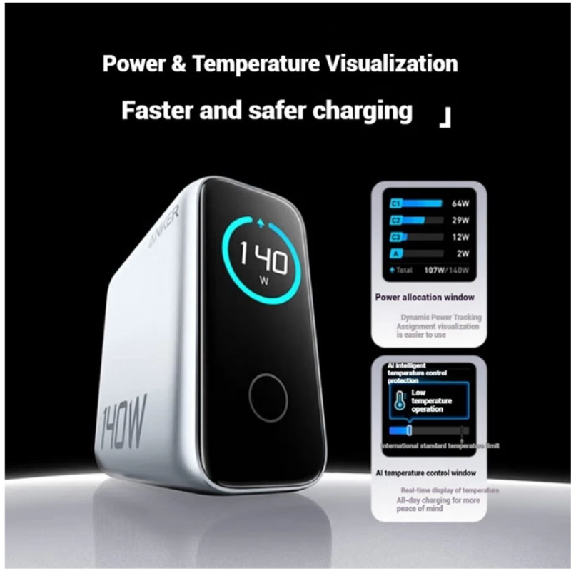  Sạc Anker Zolo 3C1A 140W Có Màn Hình LED Kèm Cáp USB-C - B2697 Chính Hãng 