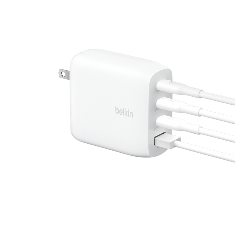  Adapter Sạc Nhanh 112W 4 Cổng, 3 USB-C + 1 USB-A GaN Màu Trắng Belkin - Hàng Chính Hãng 
