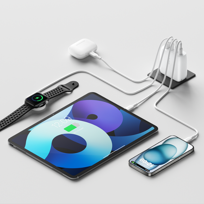  Adapter Sạc Nhanh 112W 4 Cổng, 3 USB-C + 1 USB-A GaN Màu Trắng Belkin - Hàng Chính Hãng 