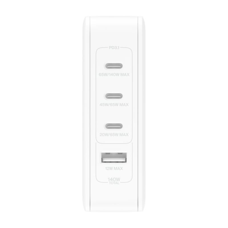  Adapter Sạc Nhanh Belkin 140W GaN BOOST CHARGE Rockstar Triple USB-C Và USB-A - Hàng Chính Hãng 