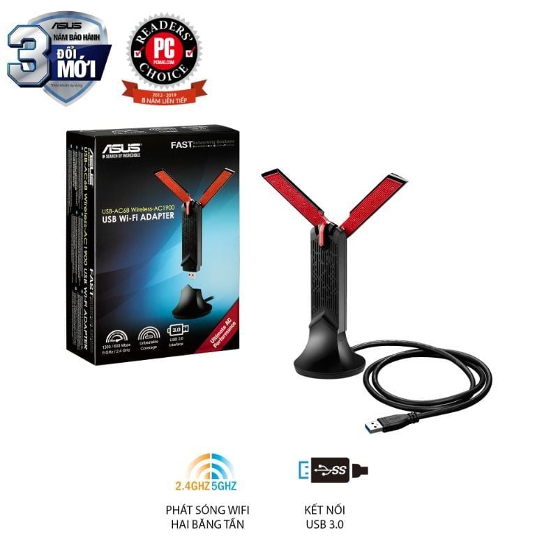  USB Wi-Fi ASUS USB-AC68 AC1900 Băng Tần Kép 