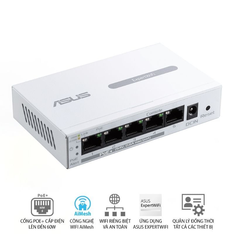  Switch PoE+ ASUS ExpertWiFi EBP15 5 Cổng GbE 60W 