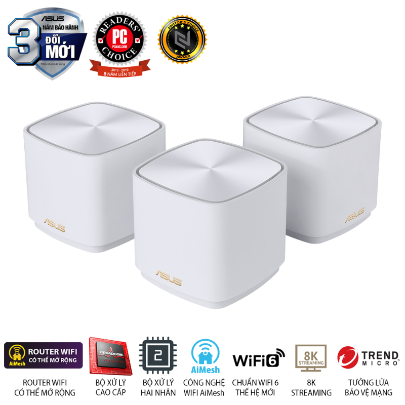  Hệ Thống Mesh Wi-Fi 6 ASUS ZenWiFi AX Mini XD4 AX1800 3PK 