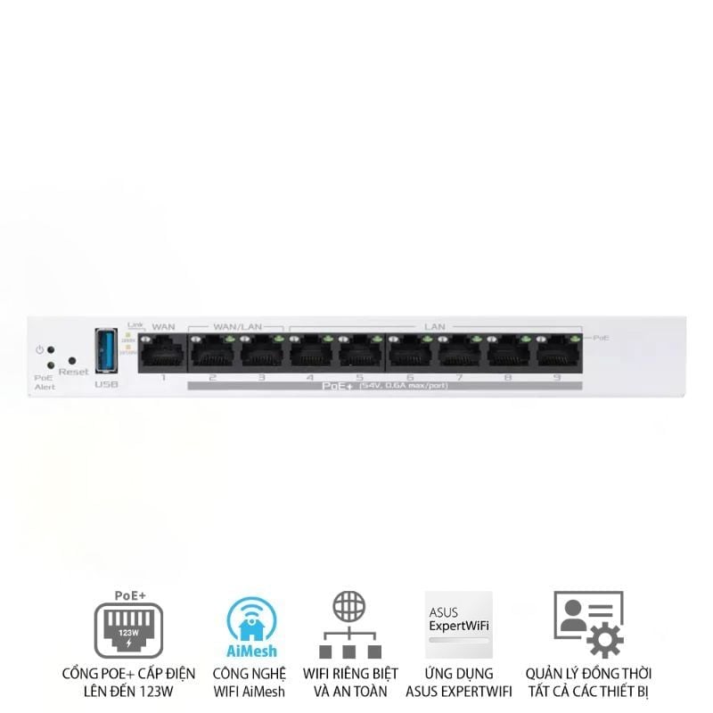  Router VPN Có Dây ASUS ExpertWiFi EBG19P 8 Cổng PoE+ 123W 