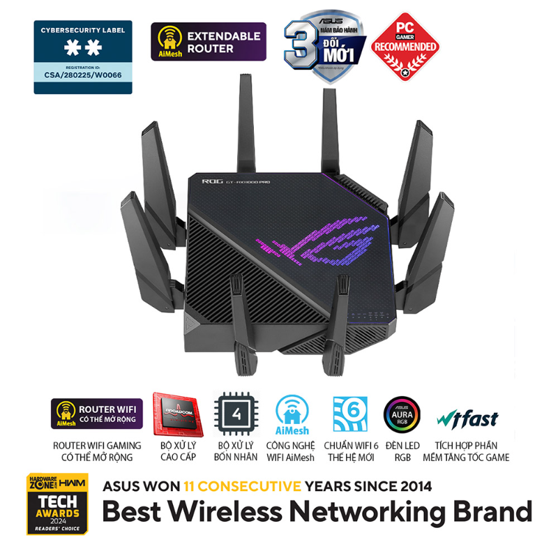  Router Wi-Fi 6 Gaming ASUS ROG Rapture GT-AX11000 Pro AX11000 