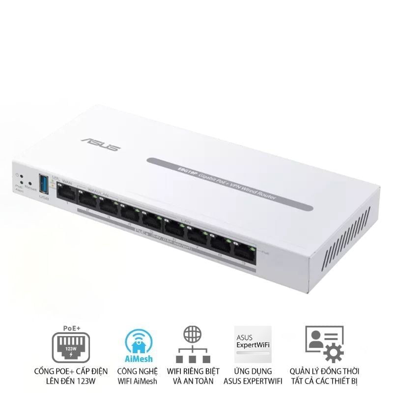  Router VPN Có Dây ASUS ExpertWiFi EBG19P 8 Cổng PoE+ 123W 