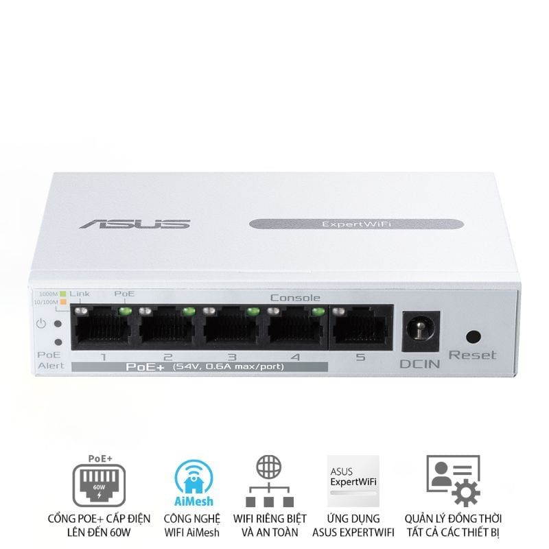  Switch PoE+ ASUS ExpertWiFi EBP15 5 Cổng GbE 60W 