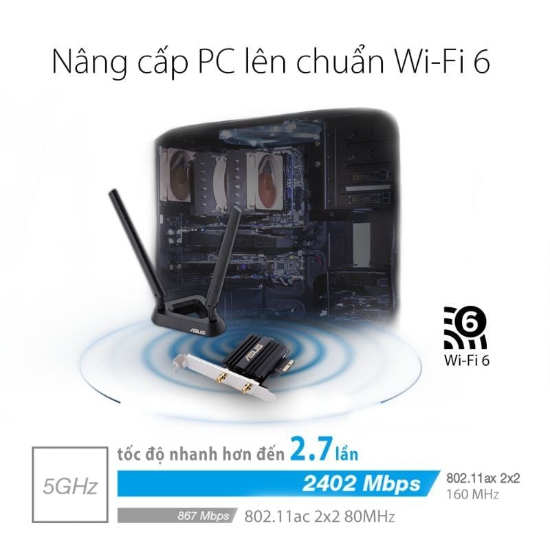  Card Wi-Fi 6 ASUS PCE-AX58BT AX3000 PCIe Bluetooth 5.0 