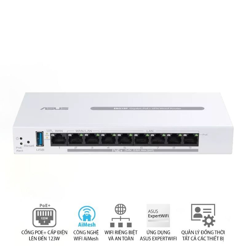 Router VPN Có Dây ASUS ExpertWiFi EBG19P 8 Cổng PoE+ 123W 