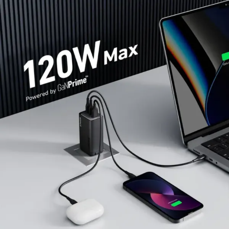  Sạc Anker 737 GaNPrime 120W (2C1A) Kèm Cáp USB-C - A2148 Chính Hãng 