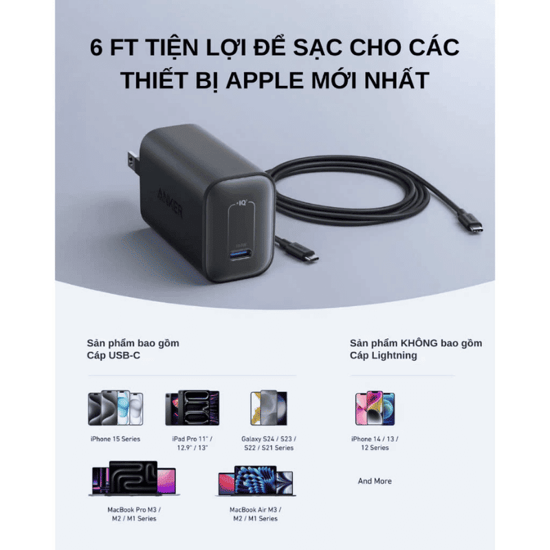  Sạc Anker Nano 1C 100W Kèm Cáp Type-C - B2679 Chính Hãng 