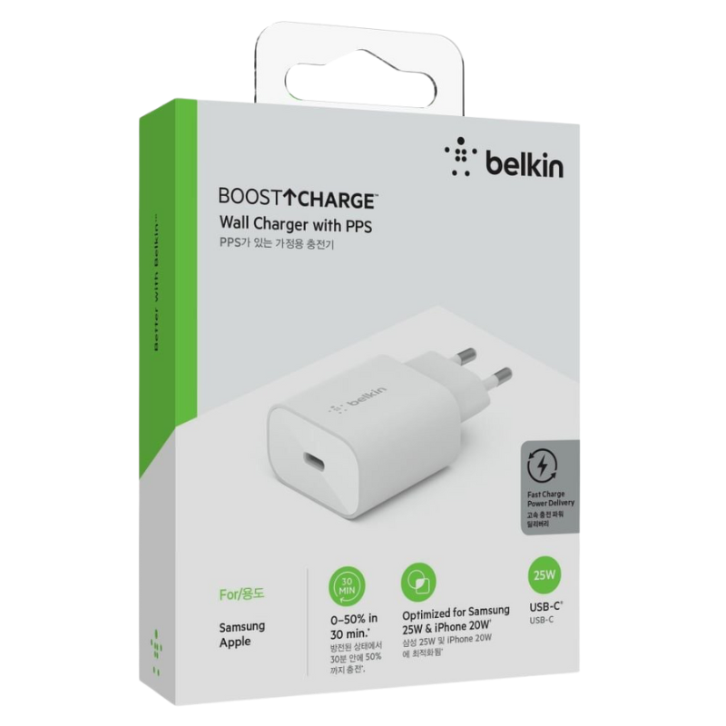  Adapter Sạc Nhanh Belkin 25W USB-C PD Wall Charger Chân Tròn - Hàng Chính Hãng 