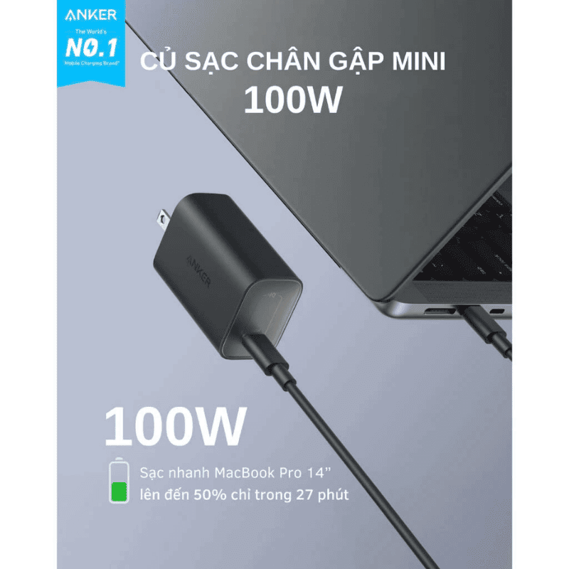  Sạc Anker Nano 1C 100W Kèm Cáp Type-C - B2679 Chính Hãng 