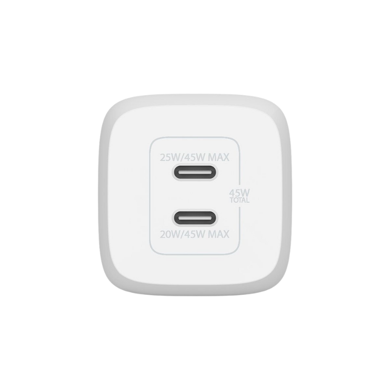  Adapter Sạc Nhanh Belkin 45W, 2 Cổng USB-C, PD 3.0 PPS GaN - Hàng Chính Hãng 