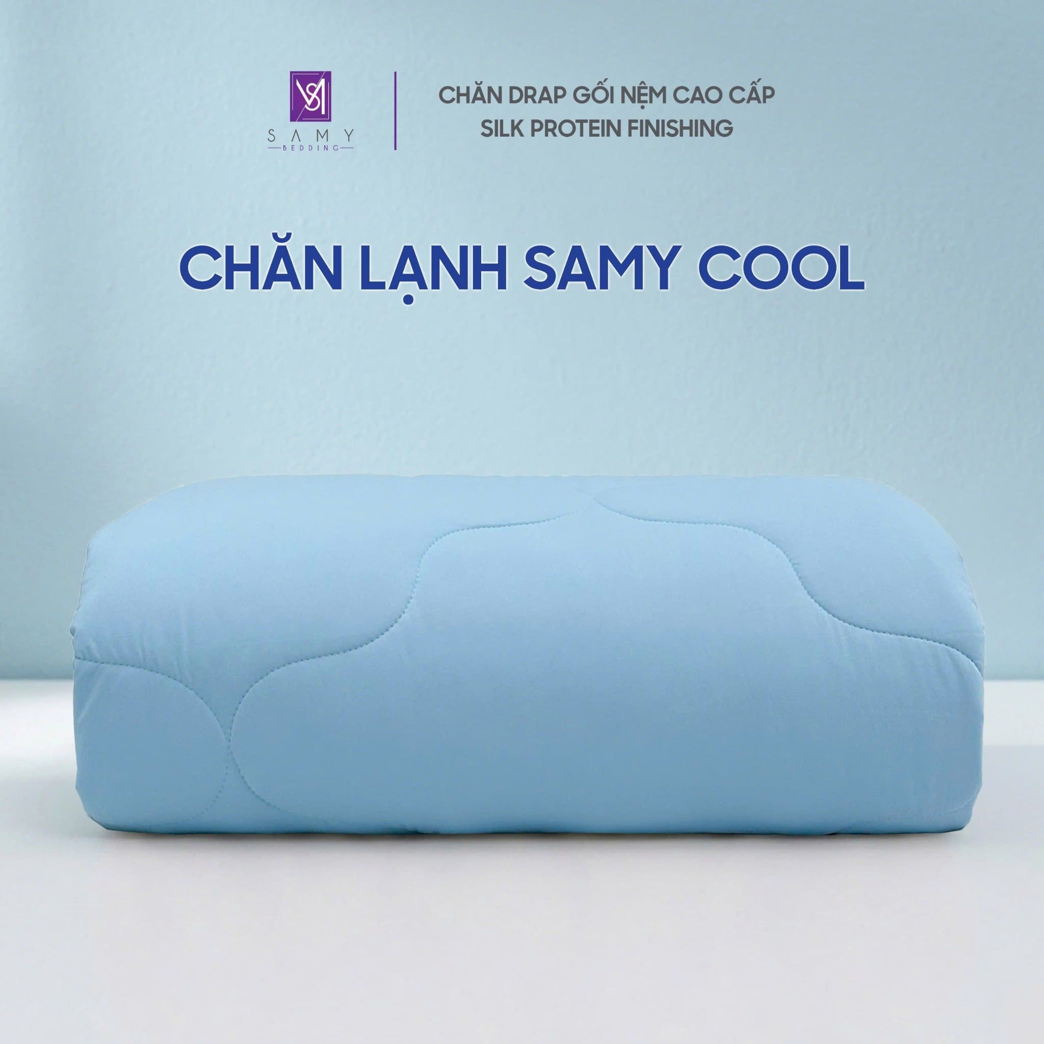  Chăn Lạnh SAMY COOL Cao Cấp Thoáng Khí Màu Xanh Biển Trơn 