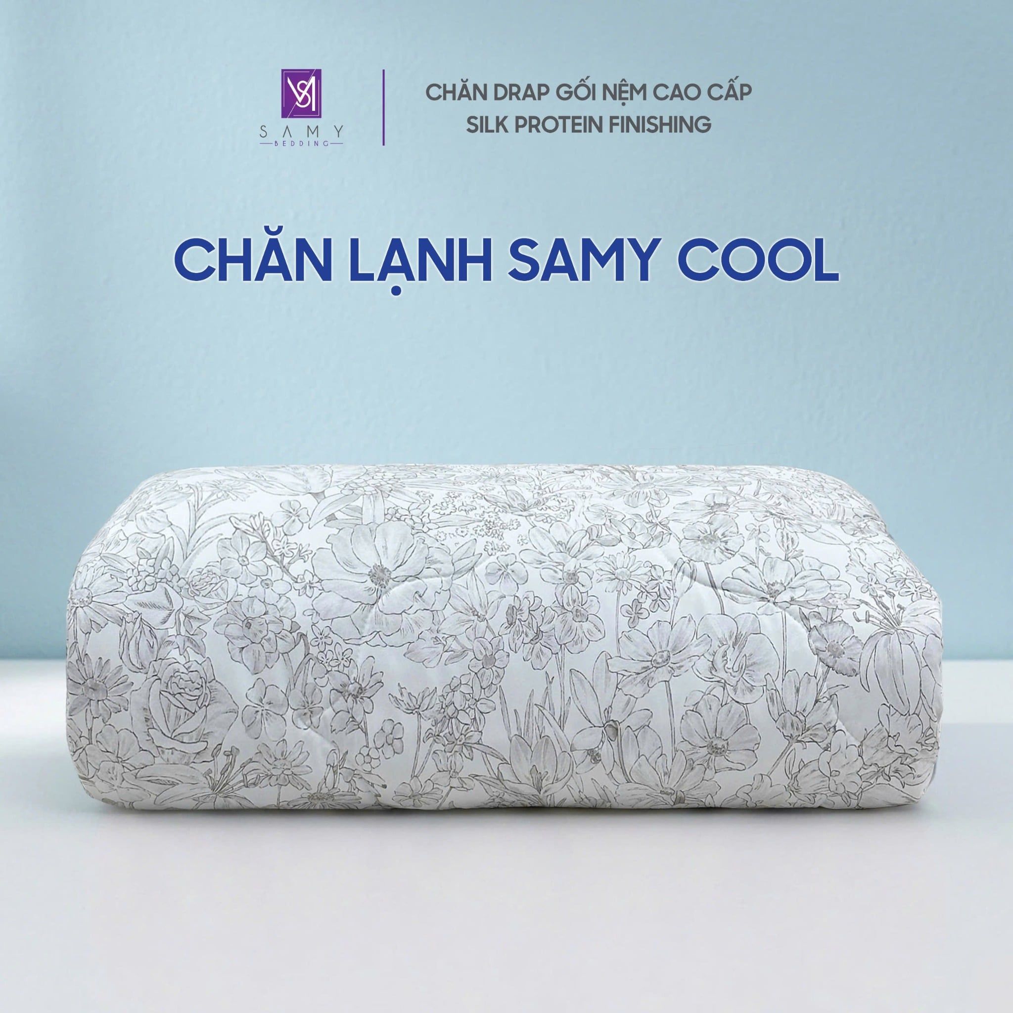  Chăn Lạnh SAMY COOL Cao Cấp Thoáng Khí Họa Tiết Hoa Xám 