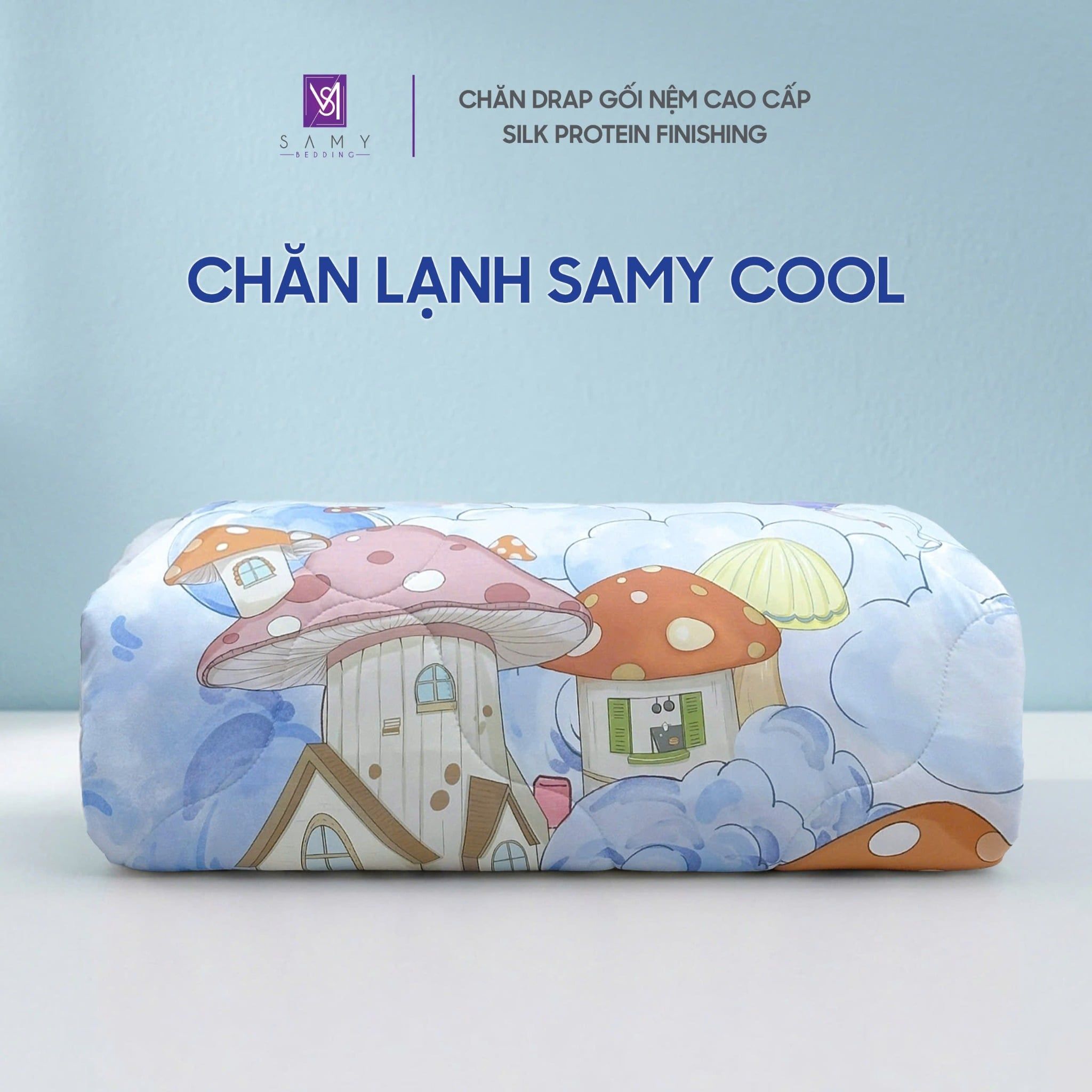  Chăn lạnh SAMY COOL cao cấp thoáng khí màu xanh hoa lớn mẫu 2 