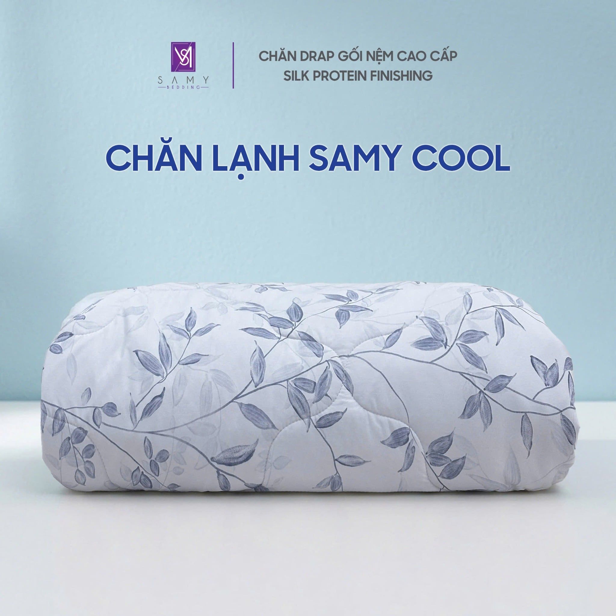  Chăn Lạnh SAMY COOL Cao Cấp Thoáng Khí Họa Tiết Lá Xanh Tím 