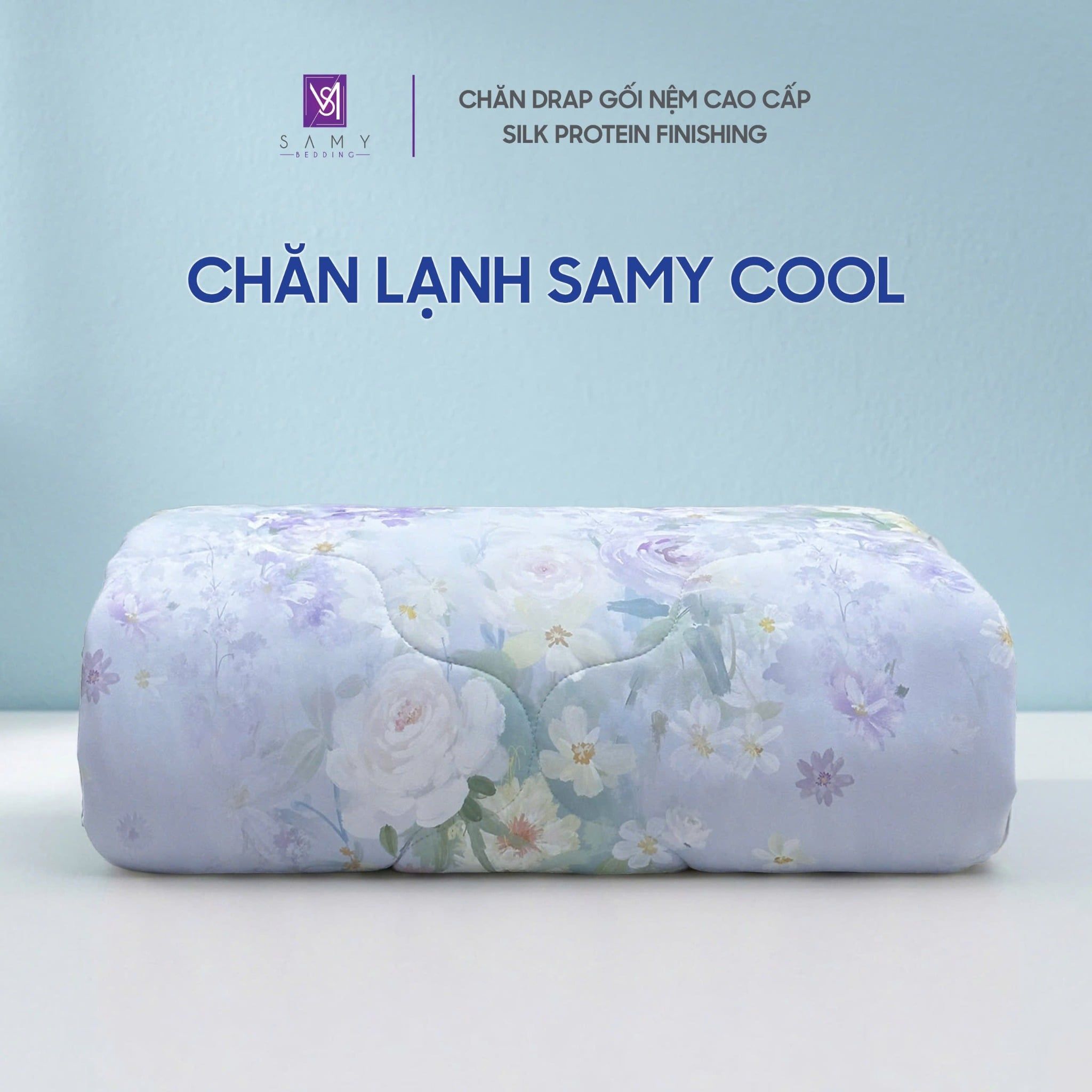  Chăn Lạnh SAMY COOL Cao Cấp Thoáng Khí Họa Tiết Hoa Tím 