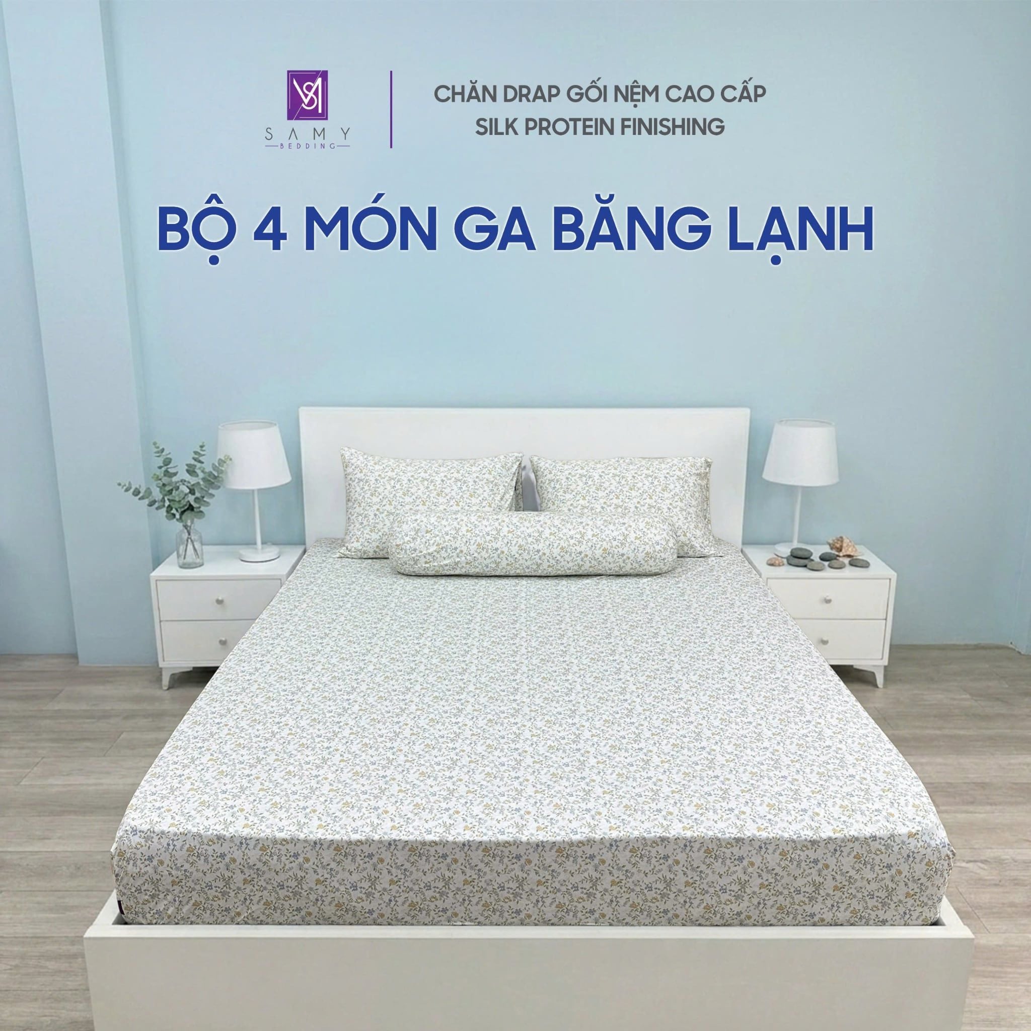  Bộ 4 Món Băng Lạnh SAMY BEDDING Siêu Mát Lạnh Hoa Nhí 