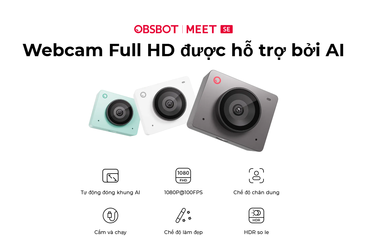 OBSBOT Meet SE Webcam Full HD 1080p Hỗ Trợ AI Có Chức Năng Làm Đẹp
