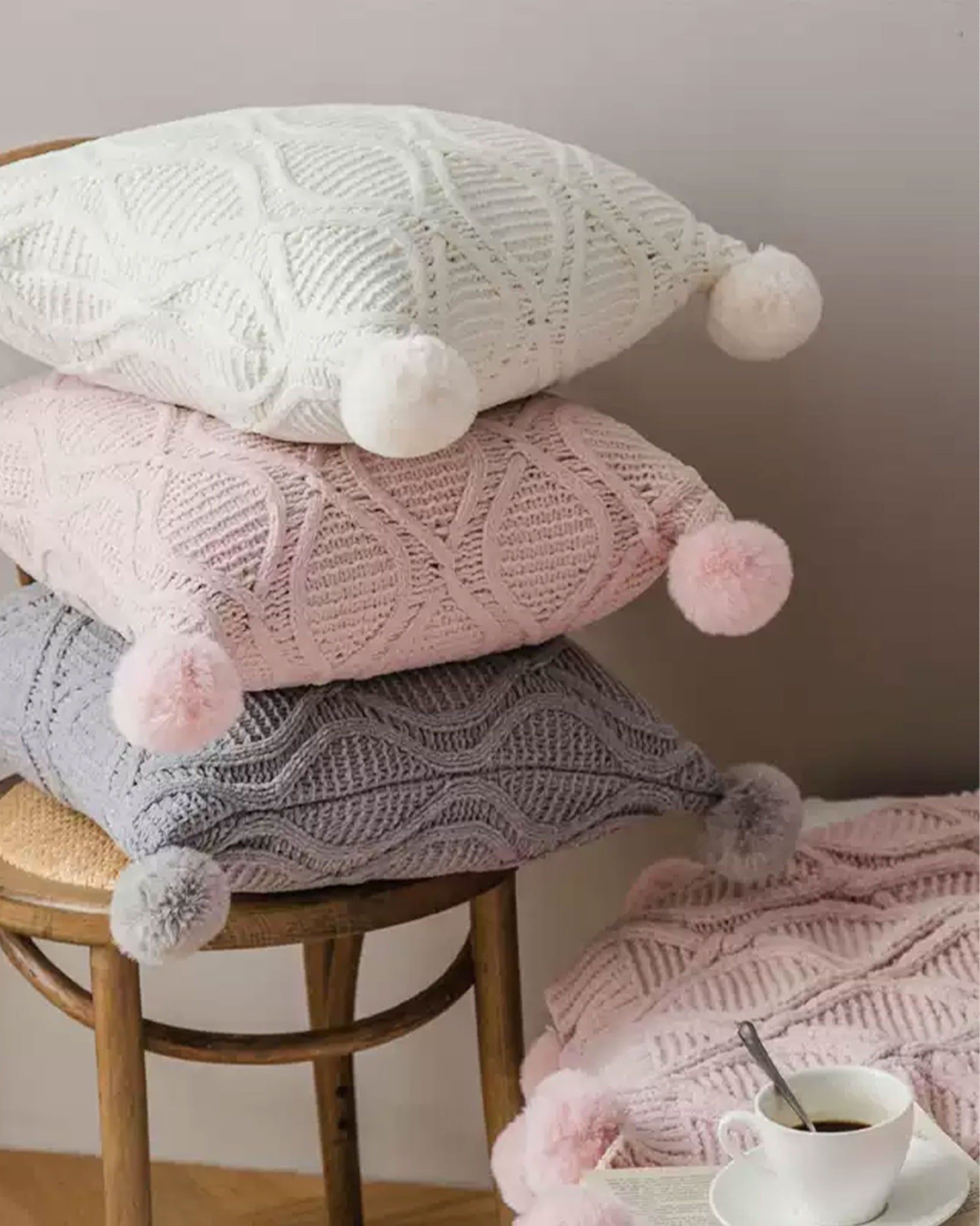  Chenille Knit Cushion - White 