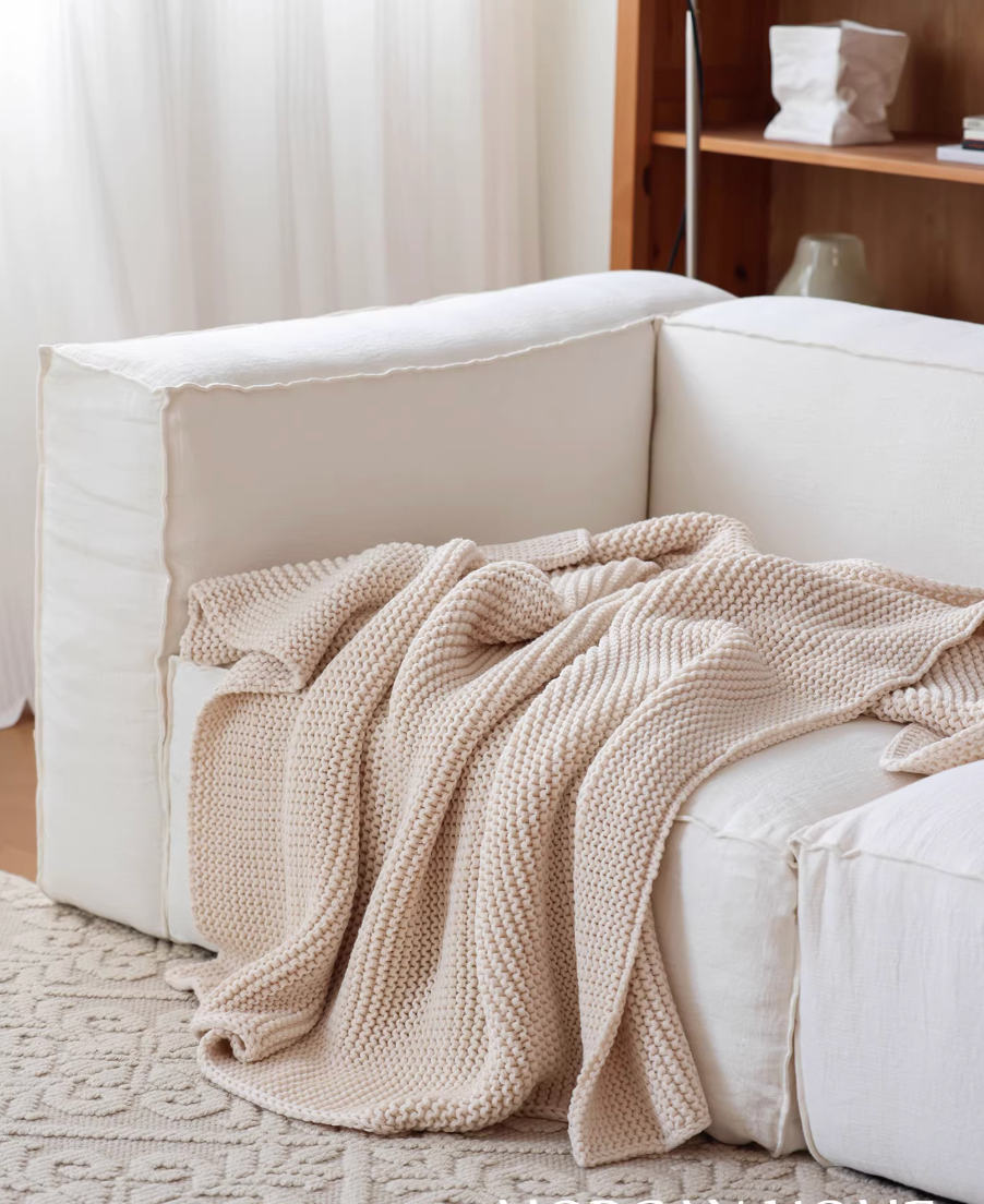  Weave Knit Throw - Off White 