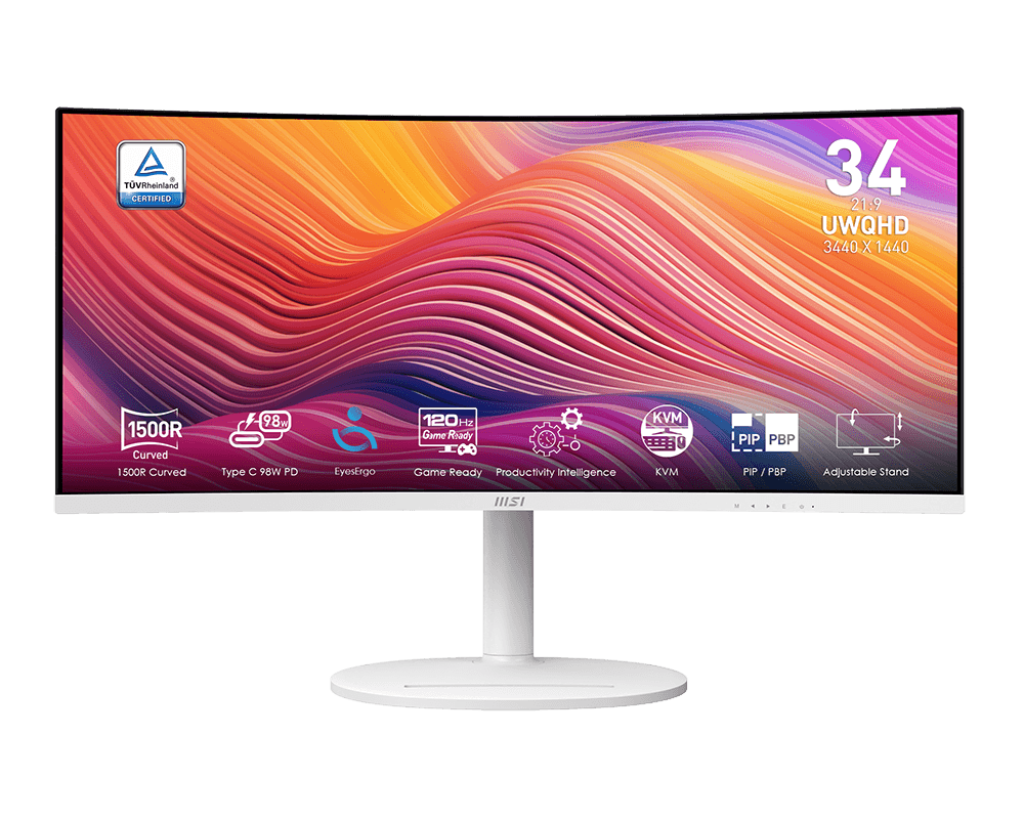 Màn hình MSI MD342CQPW (34 inch/UWQHD/VA/120Hz/1ms/loa/USB-C/cong) White