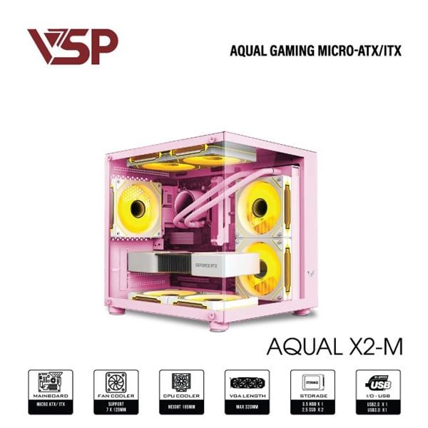 CASE VSP AQUAL X2-M PINK (Không FAN) M ATX