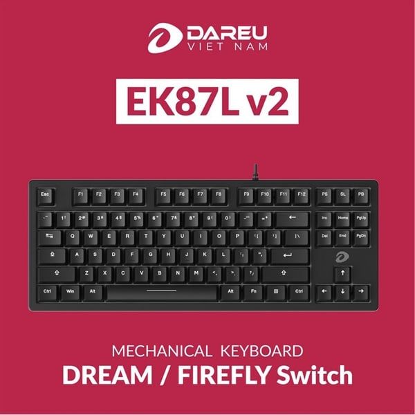 Bàn Phím Cơ Gaming Dareu Ek87L V2 - Black (Deam Switch)