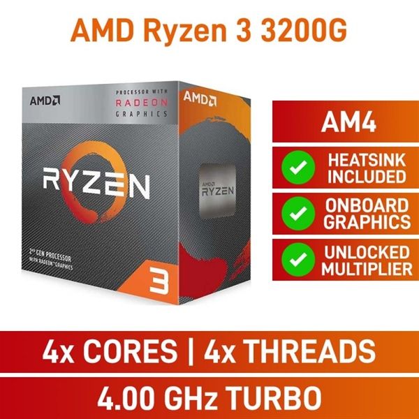 CPU AMD RYZEN 3 3200G | 3.6GHz Up to 4.0GHz, AM4, 4 Cores 4 Threads Box Chính Hãng