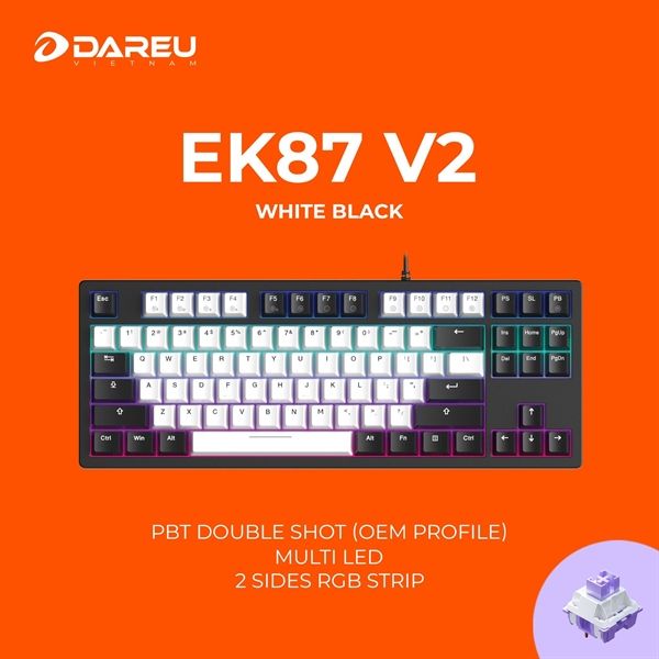 Bàn Phím Cơ Gaming Dareu Ek87 V2 - Black - White (Multi-Led) BROWN SWITCH