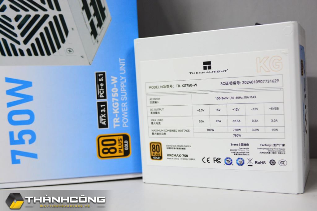 Nguồn Thermalright TR-KG750-W 750W 80 Plus Gold, ATX 3.1, PCIe 5.1, Full Modular White