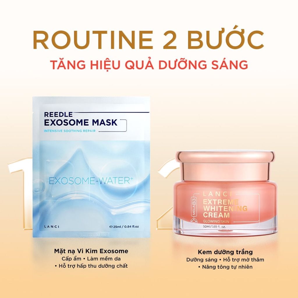 Bộ Đôi Dưỡng Trắng và Phục Hồi Da LANCI (Kem Dưỡng Trắng 50ml + Hộp Mặt Nạ Vi Kim Exosome)