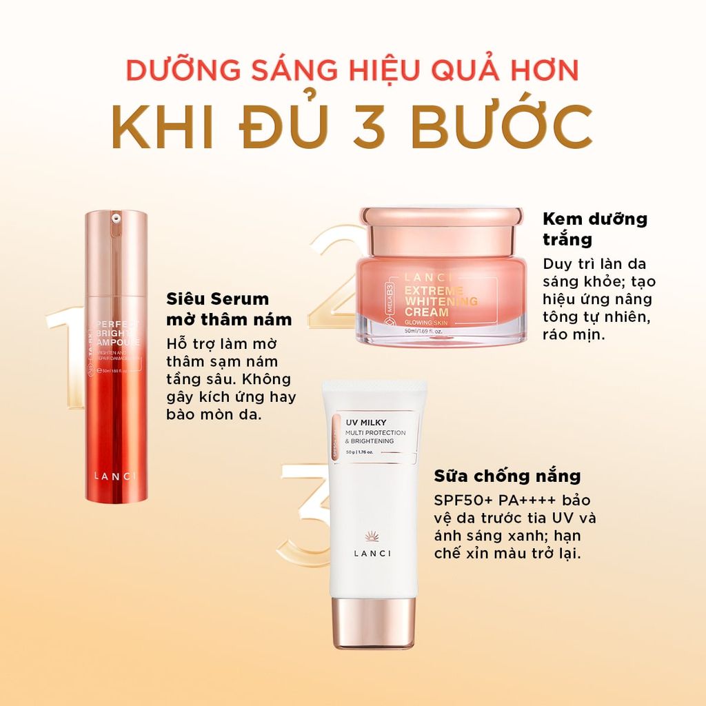 Bộ Dưỡng Trắng Toàn Diện LANCI  (Serum + Kem dưỡng trắng + Chống nắng)