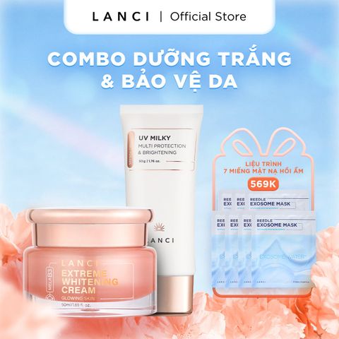 Bộ đôi Kem Dưỡng Trắng LANCI 50ml và Sữa chống nắng LANCI 50ml giúp dưỡng trắng và bảo vệ da