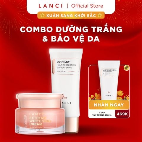 Bộ đôi Kem Dưỡng Trắng LANCI 50ml và Sữa chống nắng LANCI 50ml giúp dưỡng trắng và bảo vệ da