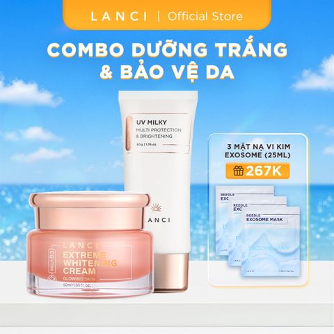 Bộ đôi Kem Dưỡng Trắng LANCI 50ml và Sữa chống nắng LANCI 50ml giúp dưỡng trắng và bảo vệ da