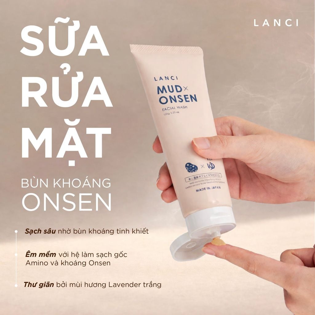 Sữa Rửa Mặt Bùn Khoáng Onsen LANCI Mud Onsen Facial Wash 100g
