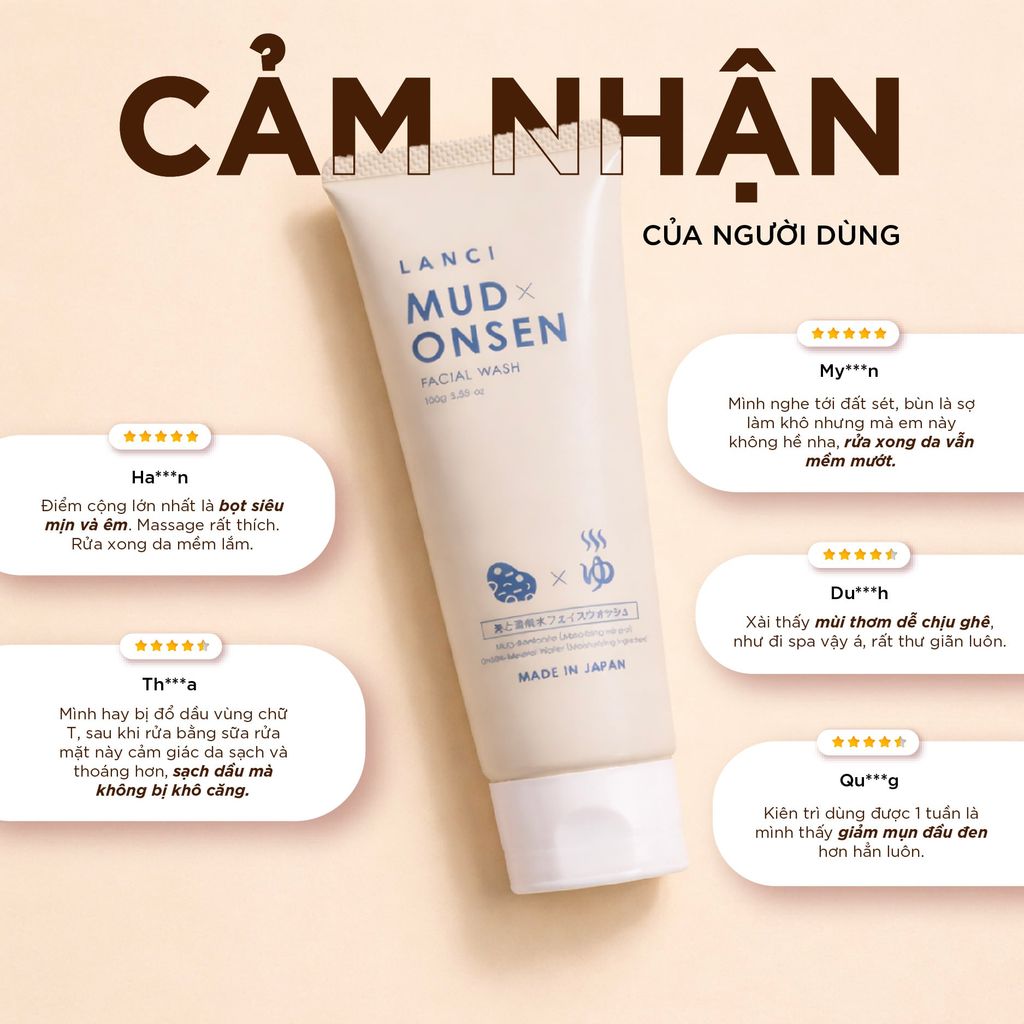 Sữa Rửa Mặt Bùn Khoáng Onsen LANCI Mud Onsen Facial Wash 100g