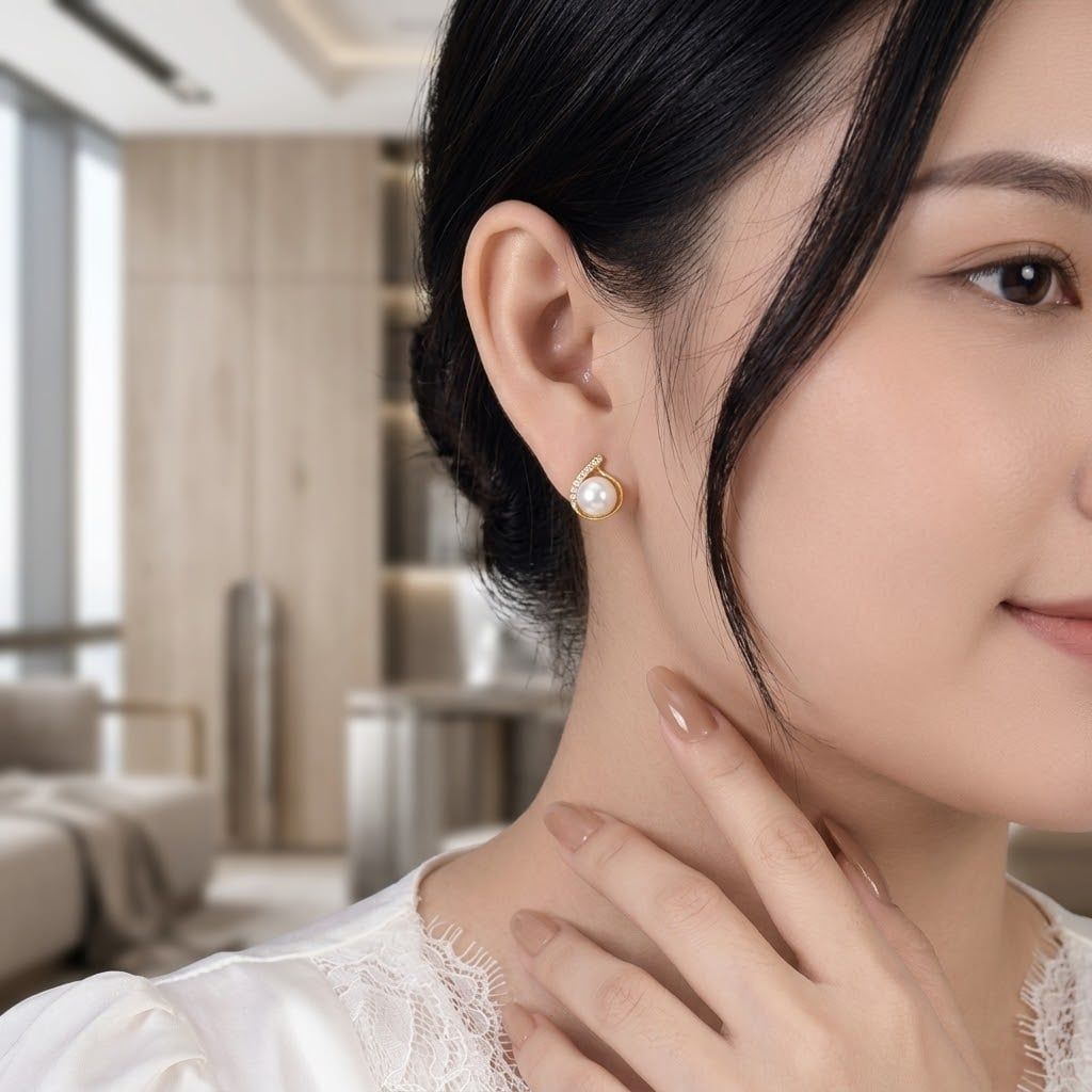 Bông Tai Trang Sức Ngọc Trai Majest Freshwater Trắng Hoàng Gia Pearl _ E5129