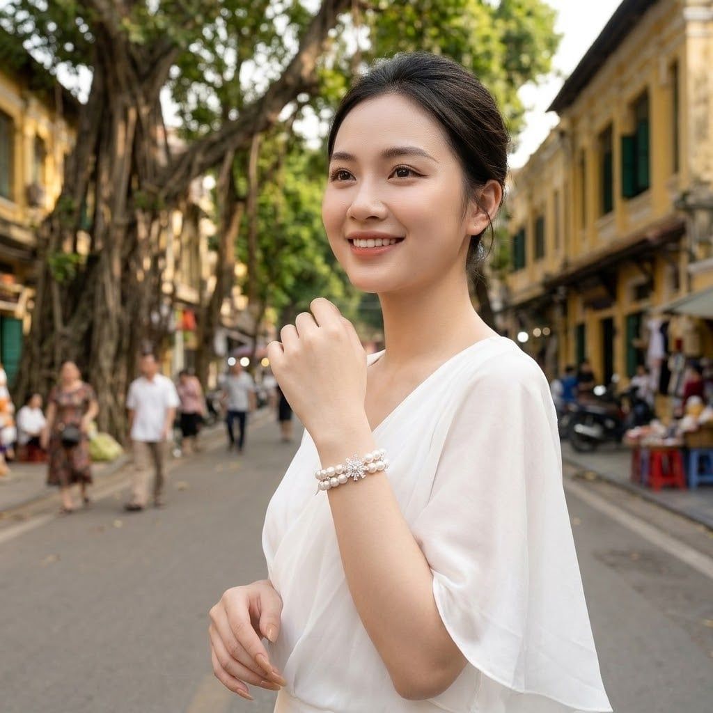 Lắc Tay Trang Sức Ngọc Trai Elite Freshwater Trắng Hoàng Gia Pearl _B2149