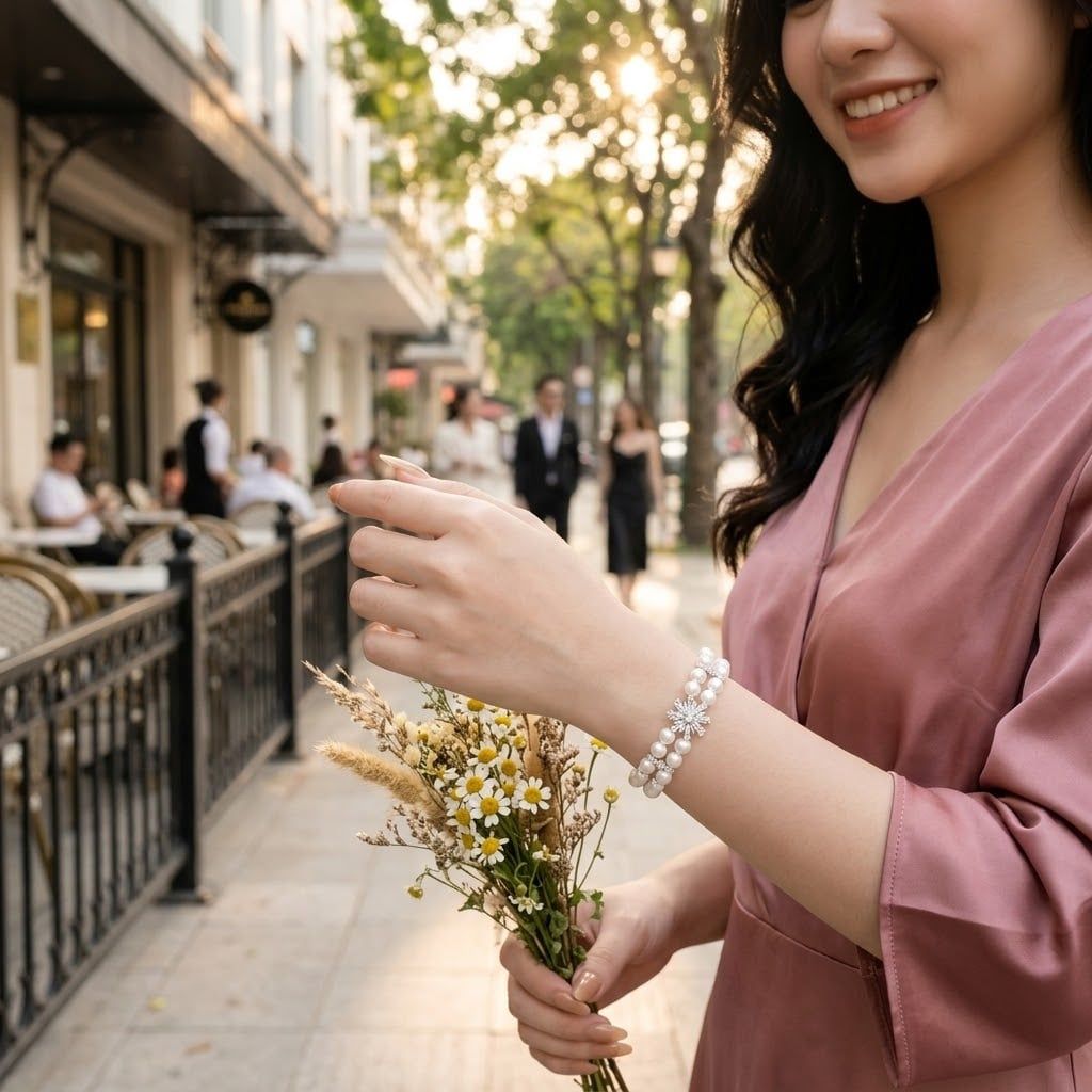 Lắc Tay Trang Sức Ngọc Trai Elite Freshwater Trắng Hoàng Gia Pearl _B2149
