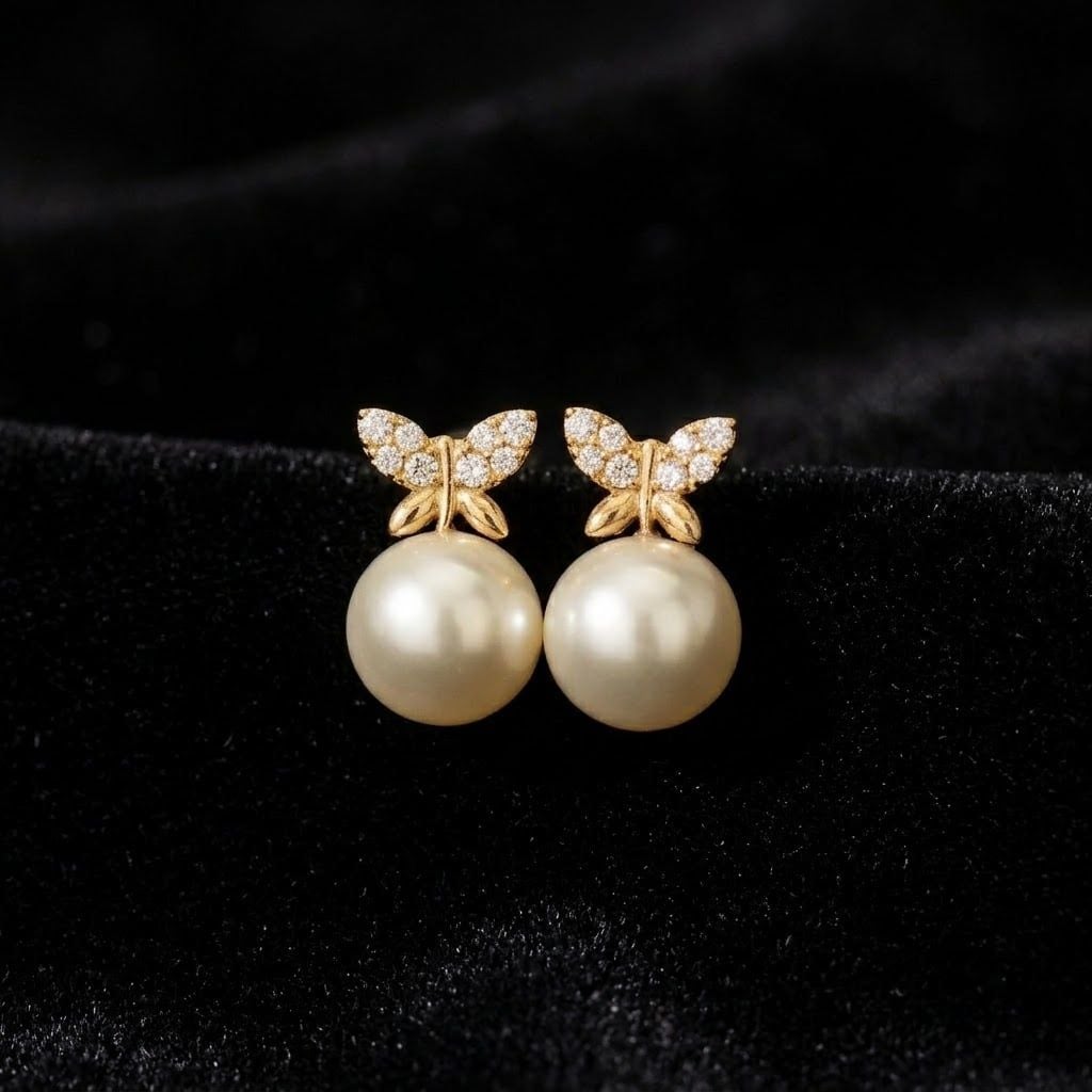BÔNG TAI TRANG SỨC NGỌC TRAI BUTTERFLY AKOYA VÀNG HOÀNG GIA PEARL_ E4236