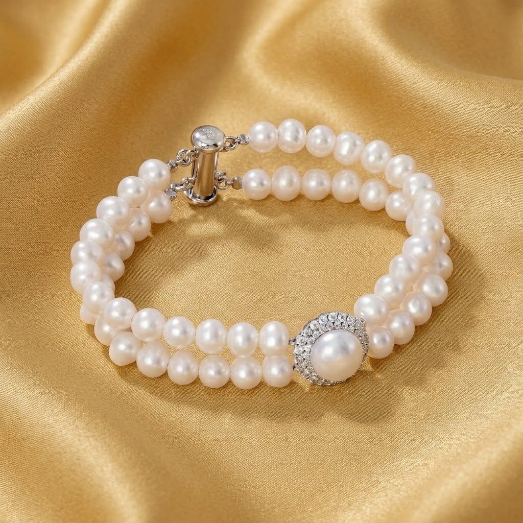 Chuỗi tay Trang Sức Ngọc Trai Prime Freshwater Trắng Hoàng Gia Pearl _ B2164
